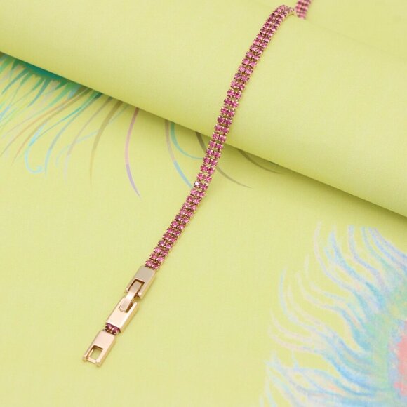 Elegant Rose Gold Bracelet with Sparkling Pink Stones, Adjustable Fit, XPBL0729 - Picture 8 of 12